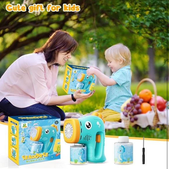 ✨BNWT - Seahorse Bubble Machine, Automatic Bubble Gun for Kids - Blue✨ - Picture 7 of 10